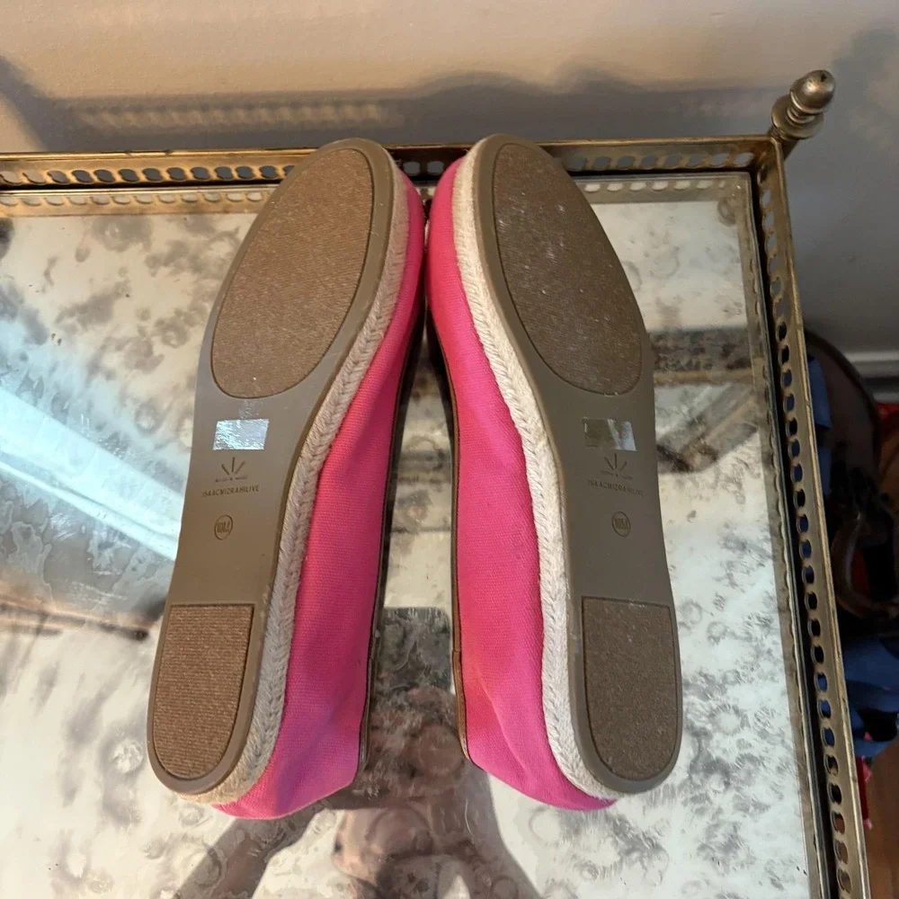 Isaac Mizrahi Shoes Womens Size 10 Pink Canvas Starfish Jeweled Espadrille Flats